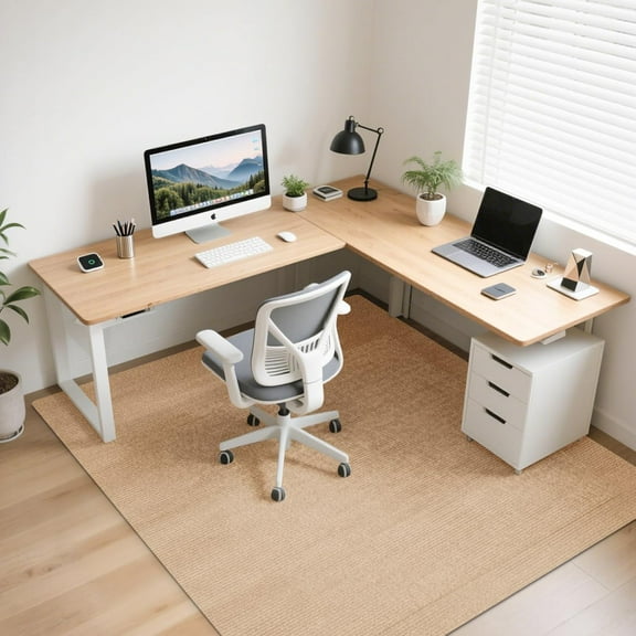 Office Chair Mat for Hardwood Floors 63" x 51", Durable Non-Slip Large Tile Floor Protector, Anti-Scratch Thick Heavy-Duty Recyclable Gliding Desk Mats for Computer Rolling Chairs, Khaki/Camel