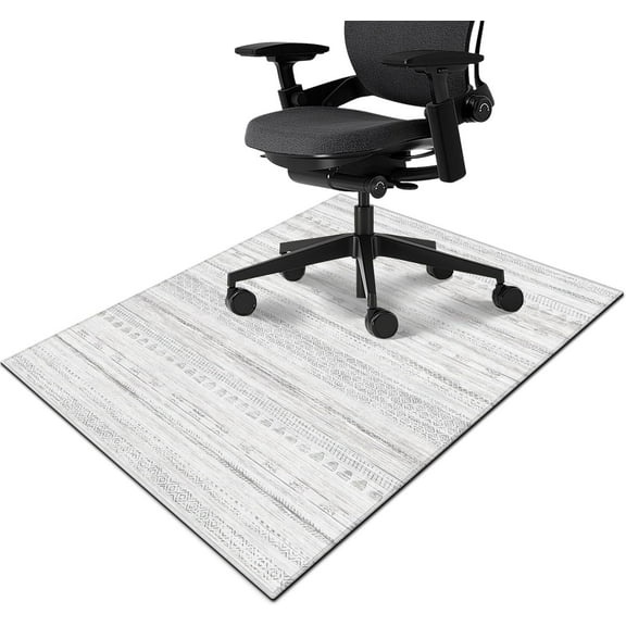 Office Chair Mat for Hardwood & Tile Floor 36"x48",Boho Moroccan Grey Computer Rolling Chair Mat Carpet Under Desk Non Slip Modern Farmhouse Gaming Rug Low-Pile Large Protector Mat