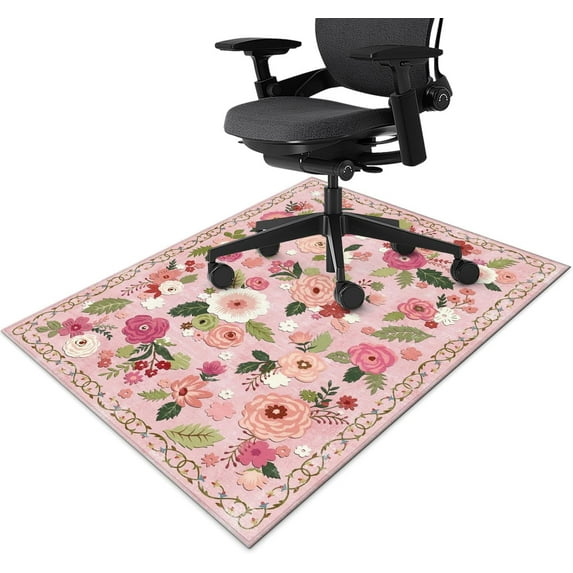 Office Chair Mat for Hardwood & Tile Floor 36"x48",Boho Pink Floral Farmhouse Vintage Computer Rolling Chairs Mat Carpet,Under Desk Non Slip Gaming Rug Low-Pile Rubber Backing Protector Mat