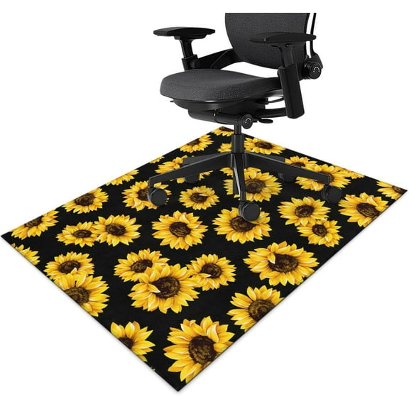 Office Chair Mat for Hardwood & Tile Floor 36"x48",Sunflower Farmhouse Computer Rolling Chairs Mat Carpet,Spring Summer Flowers Under Desk Non Slip Low-Pile Rubber Backing Large Protector Mat