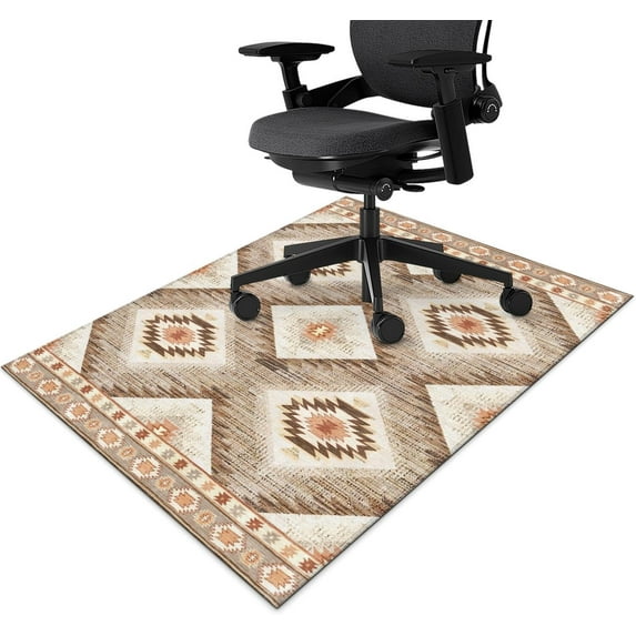 Office Chair Mat for Hardwood & Tile Floor 48"x60",Southwest Western Aztec Computer Chair Mat for Rolling Chairs Carpet Under Desk Non Slip Gaming Rug Rubber Backing Protector Mat