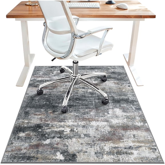 Office Chair Mat for Hardwood Tile Floor, Abstract 36"X 48" Desk Mats for Office Chair on Rolling Chairs Carpet, Desk Anti-Slip 1/5" Thick Rug for Computer Chair, Thin Low-Pile Floor Mat, Dark Gray