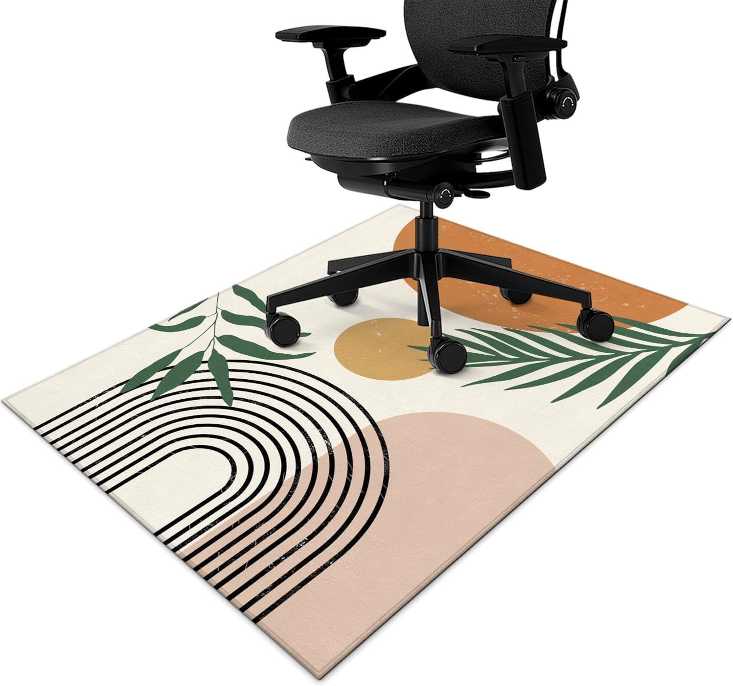 Office Chair Mat for Hardwood & Tile Floor,Boho Abstract Leaves 36"x48