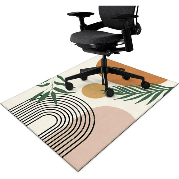 Office Chair Mat for Hardwood & Tile Floor,Boho Abstract Leaves 60"x48" Computer Chair Mat for Rolling Chairs Carpet, Under Desk Non Slip Gaming Rug, Low-Pile Rubber Backing Large Protector Mat