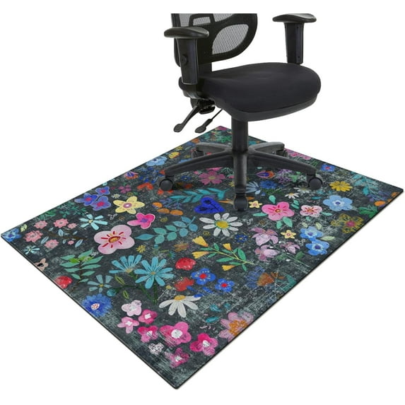 Office Chair Mat for Hardwood & Tile Floor,Boho Floral 36"x48" Computer Chair Mat for Rolling Chairs Carpet,Under Desk Non Slip Gaming Rug,Low-Pile Rubber Backing Large Protector Mat(Cyanblue)