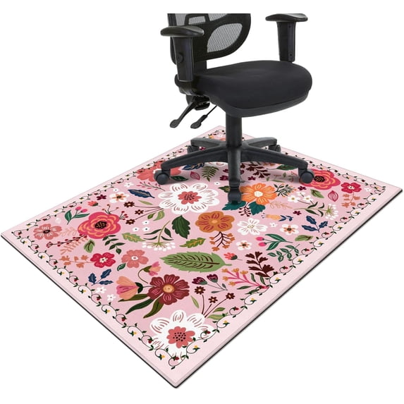 Office Chair Mat for Hardwood & Tile Floor,Boho Floral 36"x48" Computer Chair Mat for Rolling Chairs Carpet,Under Desk Non Slip Gaming Rug,Low-Pile Rubber Backing Large Protector Mat(Pink)