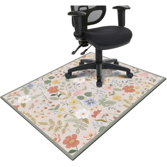 Office Chair Mat for Hardwood & Tile Floor,Boho Floral 36"x48" Office Computer Chair Mat for Rolling Chairs,Under Desk Non Slip Gaming Rug,Rubber Backing Large Low-Pile Carpet Protector Mat(Cream)