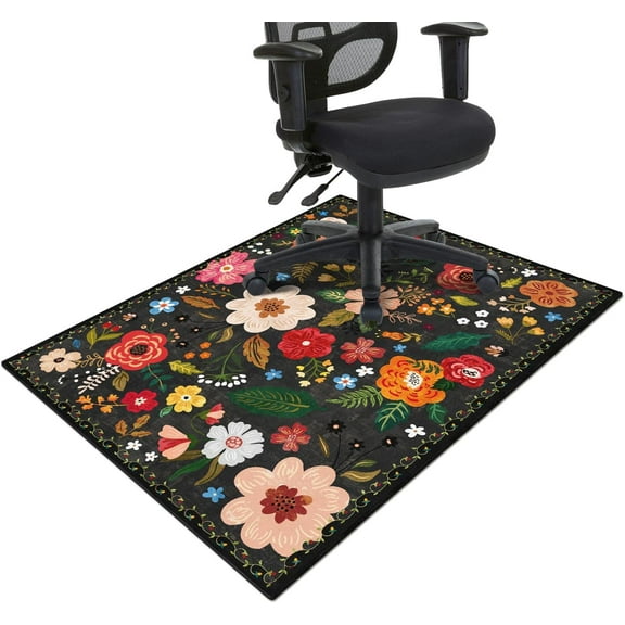 Office Chair Mat for Hardwood & Tile Floor,Boho Floral 36"x48" Office Computer Chair Mat for Rolling Chairs,Under Desk Non Slip Gaming Rug,Rubber Backing Large Low-Pile Carpet Protector Mat(Black)