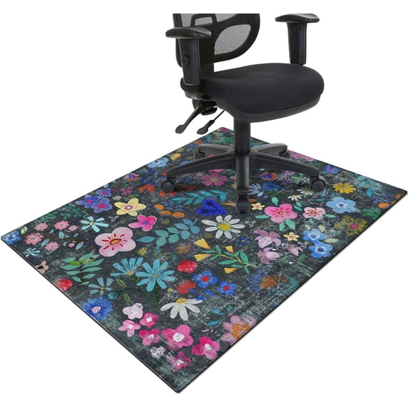 Office Chair Mat for Hardwood & Tile Floor,Boho Floral 36"x48" Office Computer Chair Mat for Rolling Chairs,Under Desk Non Slip Gaming Rug,Rubber Backing Large Low-Pile Carpet Protector Mat(Cyanblue)