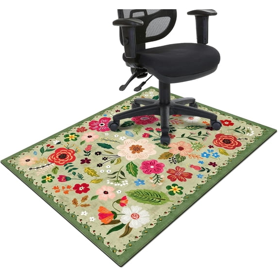Office Chair Mat for Hardwood & Tile Floor,Boho Floral 36"x48" Office Computer Chair Mat for Rolling Chairs,Under Desk Non Slip Gaming Rug,Rubber Backing Large Low-Pile Carpet Protector Mat(Green)