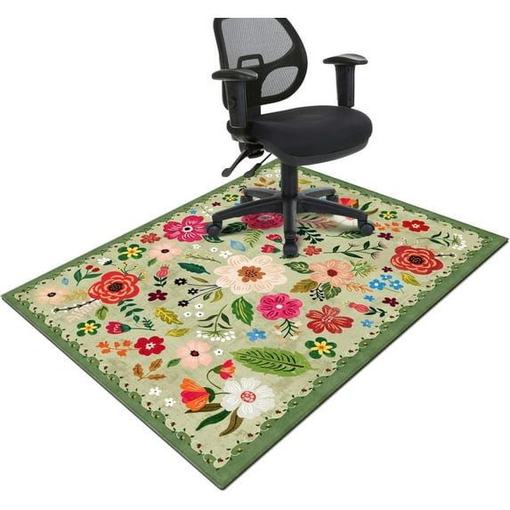 Office Chair Mat for Hardwood & Tile Floor,Boho Floral 60"x48" Office Computer Chair Mat for Rolling Chairs,Under Desk Non Slip Gaming Rug,Rubber Backing Large Low-Pile Carpet Protector Mat(Green)