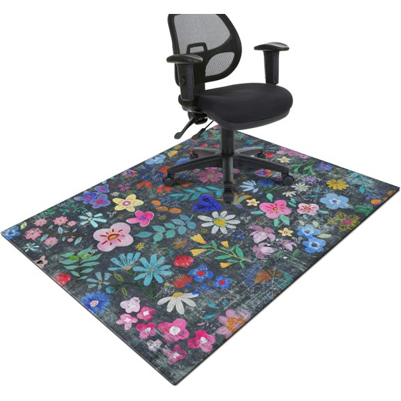 Office Chair Mat for Hardwood & Tile Floor,Boho Floral 60"x48" Office Computer Chair Mat for Rolling Chairs,Under Desk Non Slip Gaming Rug,Rubber Backing Large Low-Pile Carpet Protector Mat(Cyanblue)