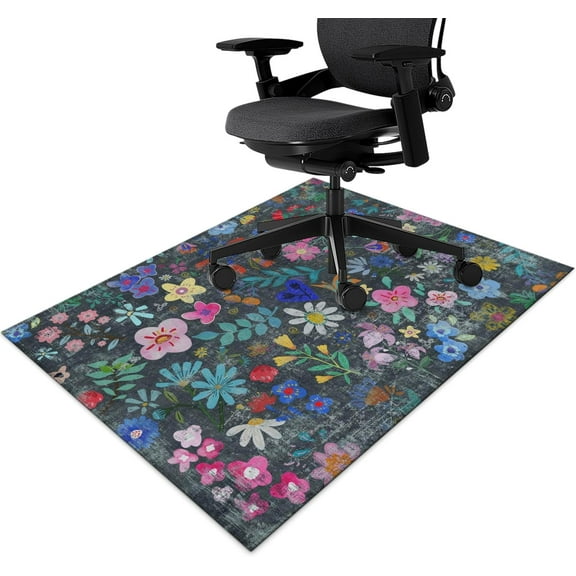 Office Chair Mat for Hardwood & Tile Floor,Boho Floral Wildflower 36"x48" Computer Chair Mat for Rolling Chairs Carpet, Under Desk Non Slip Gaming Rug, Low-Pile Rubber Backing Large Protector Mat