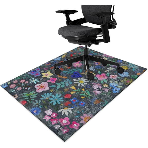 Office Chair Mat for Hardwood & Tile Floor,Boho Floral Wildflower 48"x36" Low-Pile Computer Chair Mat for Rolling Chairs Carpet, Under Desk Non Slip Gaming Rug,Rubber Backing Large Protector Mat