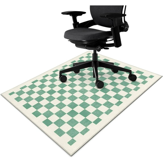 Office Chair Mat for Hardwood & Tile Floor,Boho Green Checkered 36"x48" Computer Chair Mat for Rolling Chairs Carpet, Under Desk Non Slip Gaming Rug, Low-Pile Rubber Backing Large Protector Mat