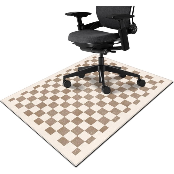 Office Chair Mat for Hardwood & Tile Floor,Boho Khaki White Checkered 48"x36" Low-Pile Computer Chair Mat for Rolling Chairs Carpet, Under Desk Non Slip Gaming Rug,Rubber Backing Large Protector Mat
