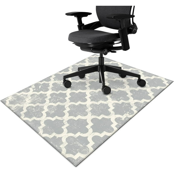 Office Chair Mat for Hardwood & Tile Floor,Boho Moroccan Grey 36"x48" Computer Chair Mat for Rolling Chairs Carpet, Under Desk Non Slip Gaming Rug, Low-Pile Rubber Backing Large Protector Mat