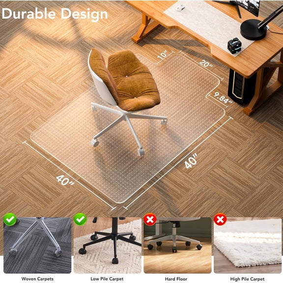 Office Chair Mat for Carpet with Lip, 40" x 50" Clear Plastic Heavy Duty Desk Floor Protector