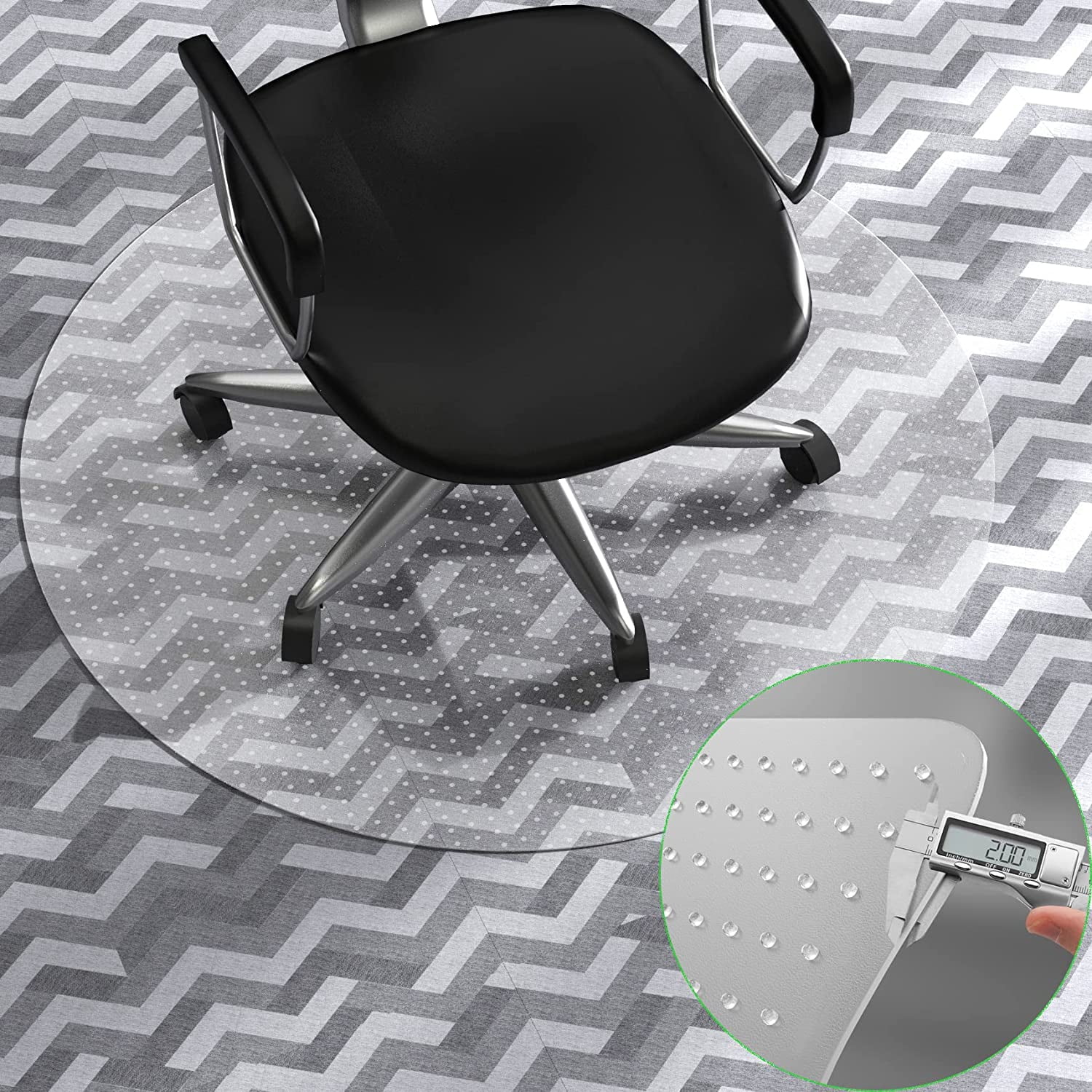 Copedvic Office Chair Mat for Carpeted Floors, 36 inch Round 3.0mm Thick, Floor Mats with Studs for Low and Medium Pile Carpets for Under Chairs, Clear