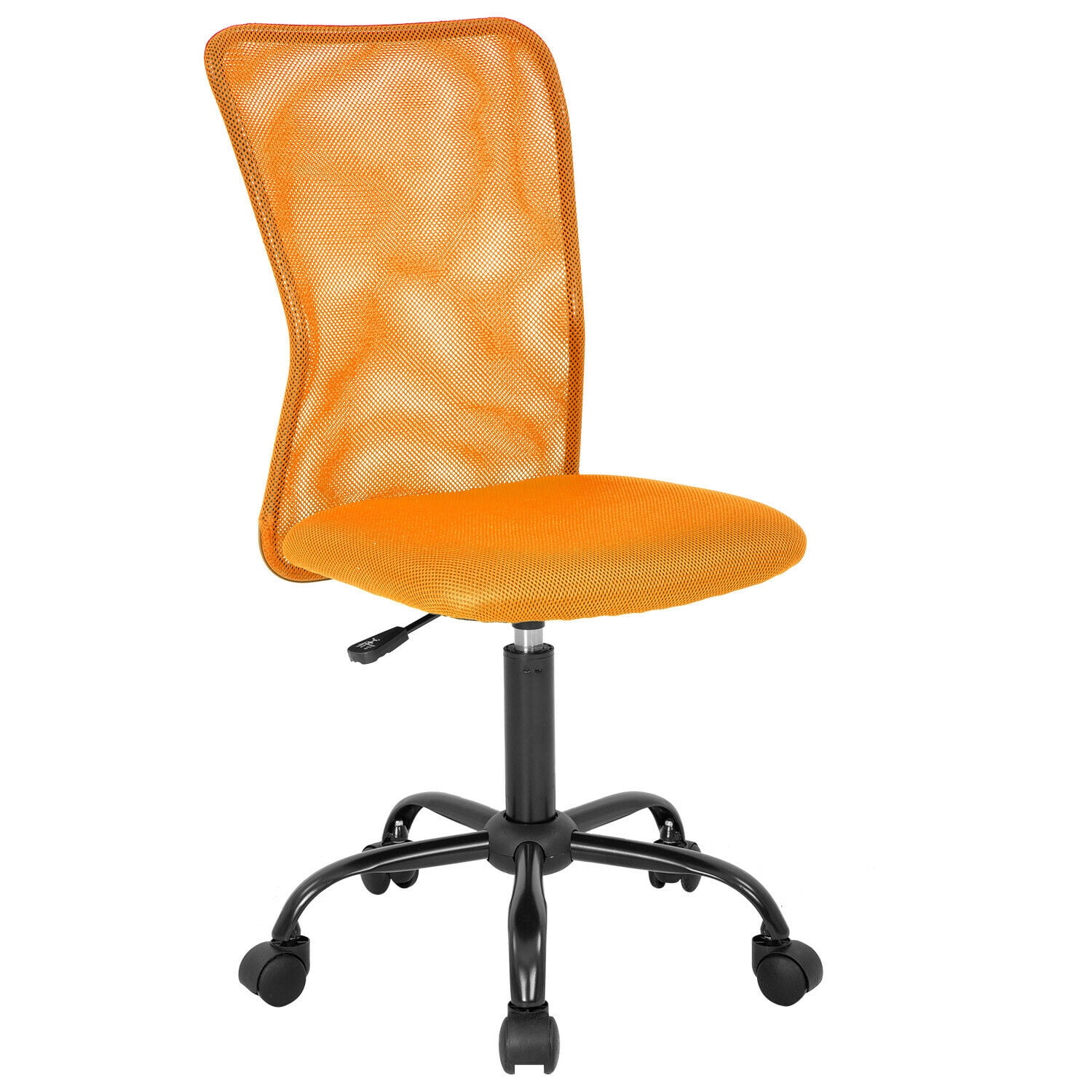 Orange Mesh Armless Swivel Office Chair with Metal Base