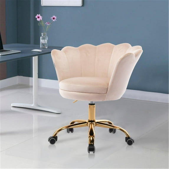 Office Chair, Modern Leisure Accent Chair, Chair with Wheels, 360° Swivel Chair, Adjustable Upholstered Chair for Office, Beige