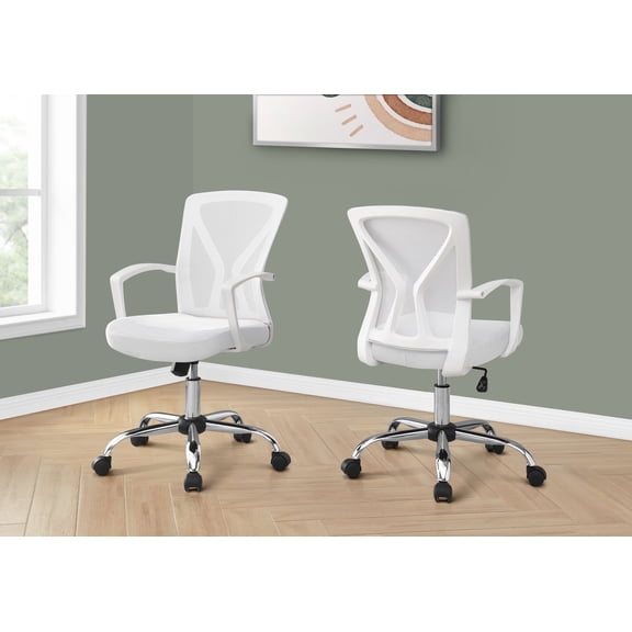 Office Chair Office Chair, Adjustable Height, Swivel, Ergonomic, Armrests, Computer Desk, Work, White Mesh, Chrome Metal, Contemporary, Modern,Ergonomic Office Chair