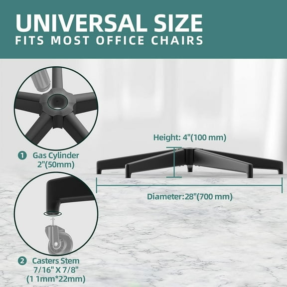 Office Chair Replacement Parts Heavy-Duty 28 Inch Metal Desk Chair Base 2400Lbs,Chair Bottom Part with Universal Caster and Gas Cylinder Size