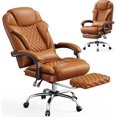 thumbnail image 1 of Office Chair with Retractable Footrest, Ergonomic High Back Design Executive Computer Desk Chair with Removable Lumbar Pillow,90-145°Reclining Thick Bonded Leather for Home Office Work,Brown, 1 of 12