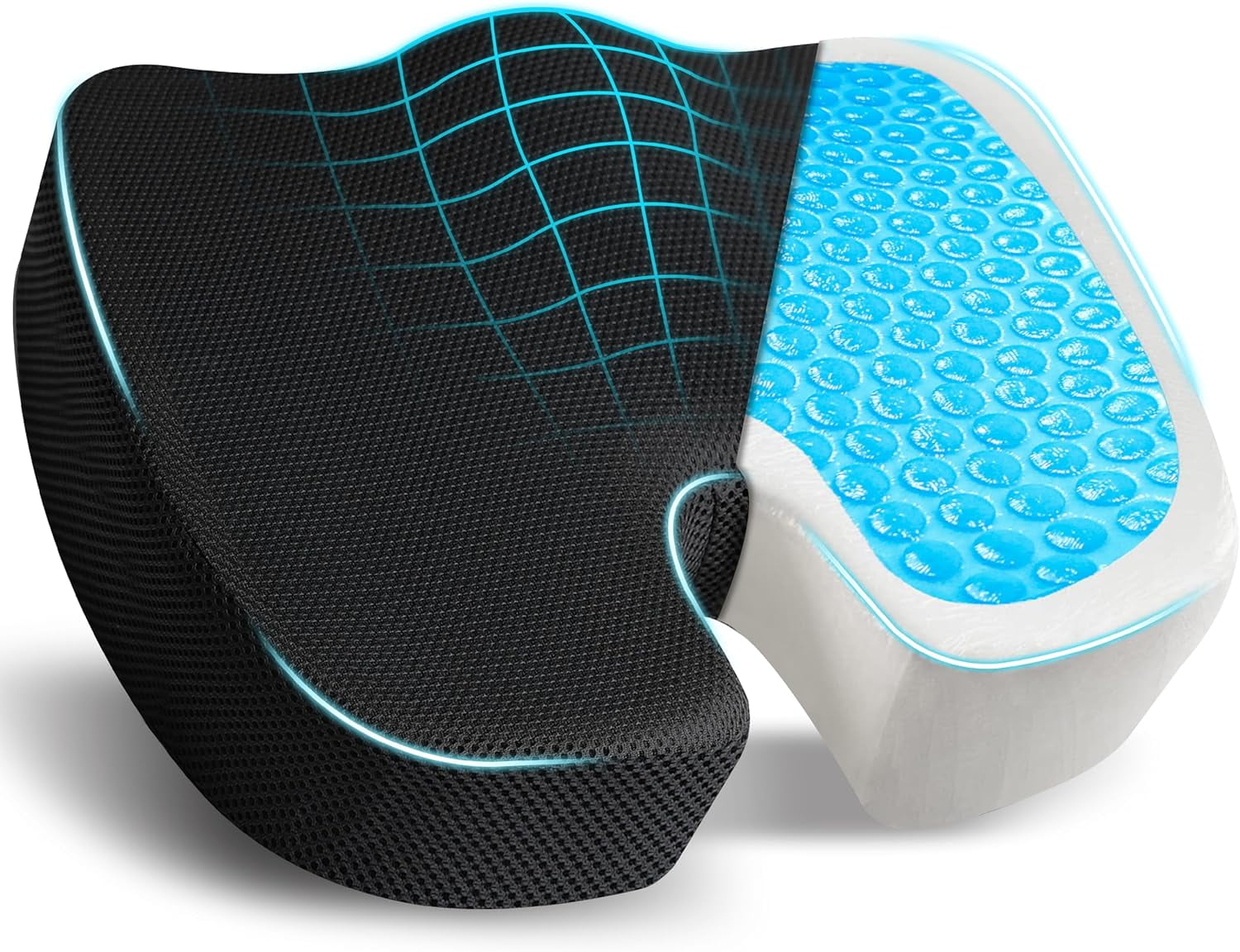 Black Gel and Memory Foam Orthopedic Seat Cushion