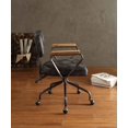 thumbnail image 1 of Office Chair, Top Grain Leather 360-Degree Swivel Chair with Wooden Armrests&Tilt-Adjustable Backrest, Black, 1 of 7