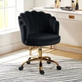 thumbnail image 1 of Office Chair Velvet Upholstered Task Computer Desk Shell Makeup Vanity Swivel Adjustable Metal Gold Base Bedroom Black, 1 of 12