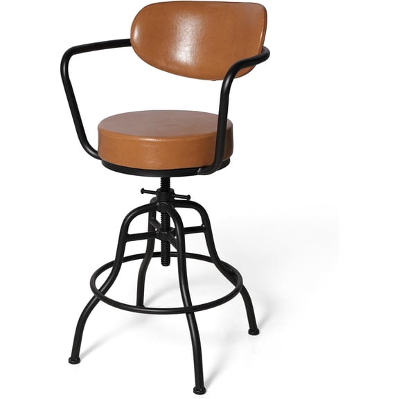 Office Chair, Vintage Mobile Bar Stool with Backrest and Casters, 21.7-25.6inch Height Adjustable, for Home Office