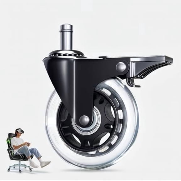 Office Chair Wheel Replacement with - 3? Heavy Duty Caster Locking Wheel for Desk Chairs, Smooth Rolling Chair Caster, Safe for Hard Floors and Low Carpets,Universal Fit (1 pc, Clear)