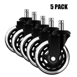 Houseables Office Chair Wheels, Rollerblade Casters, Roller Blade Wheel, 5  Pk, 3”, Rubber, Polyurethane, Rolling Chairs, Furniture Replacement