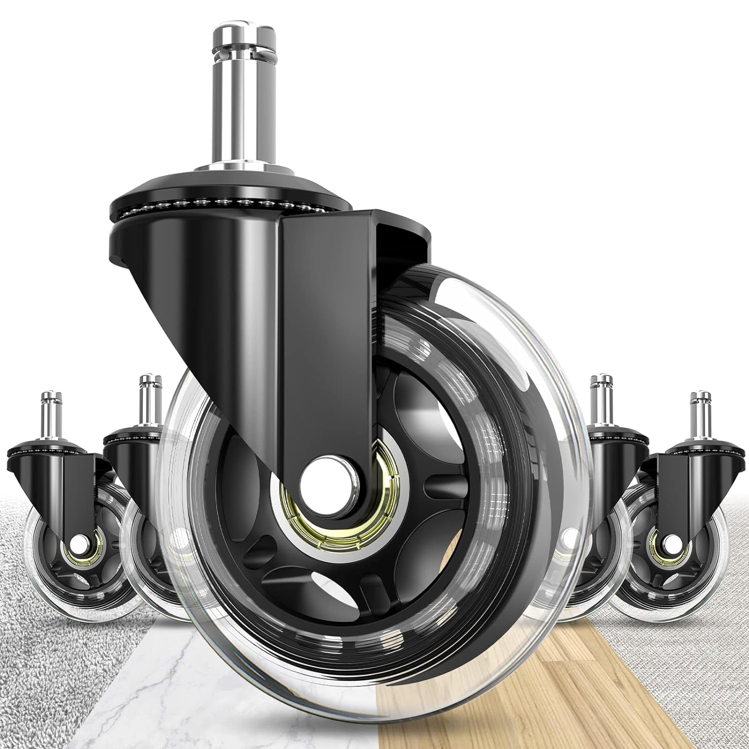 Caster Computer Office Chair Wheels Replacement Rubber Casters for Wood Floor Carpet ...