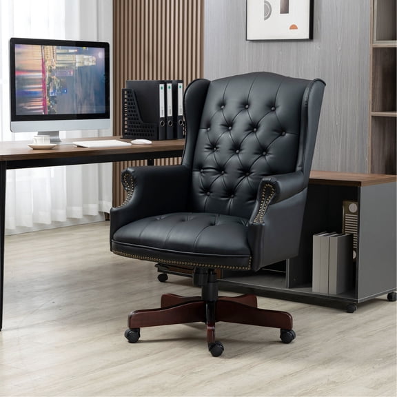 Office Chair for Executive Workspace | Smooth Movement with Casters | Black Foam - Filled PU Leather | Ensures Comfort for Long - Term Use