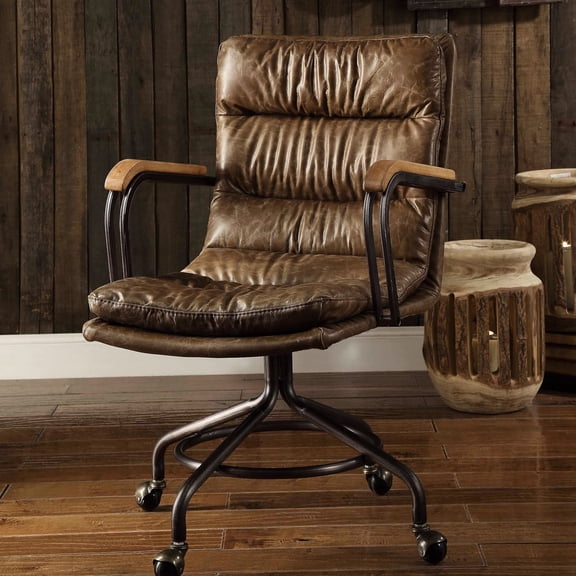 Office Chair with Casters | Swivel for Smooth Movement in Office | Top Grain Leather and Sturdy Frame | Solves Mobility and Durability Problems