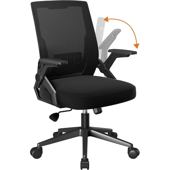 Office Chair with Flip-up Armrests Ergonomic Computer Desk Chair with Adaptive Lumbar Support & Breathable Mesh, Black