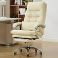 thumbnail image 1 of Office Chair with Foot Rest - High Back 155° Reclining, Leather Executive Swivel Computer Desk Chair with Wheels (Beige), 1 of 7