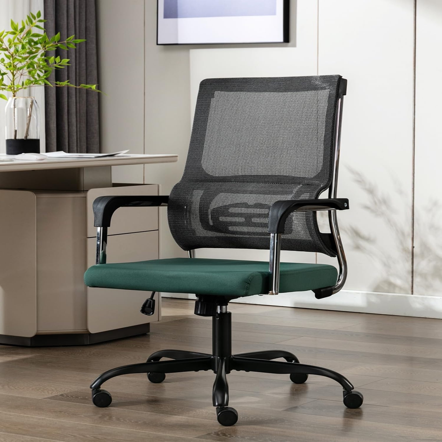 Office Chair with Foot Rubber Wheels Desk Chair with Lumbar Support Adjustable Headrest & 3D
