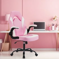Office Chair with Large Back, PU Leather Swivel Gaming Chair with Thicken Seats and Flip-up Armrests, Chair for Gaming, Work, Sturdy, Pink