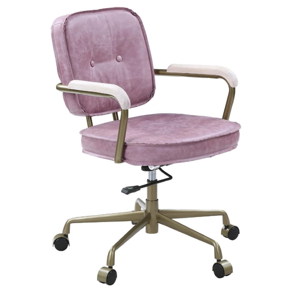 Office Chair with Leather Seat and Button Tufted Back Pink