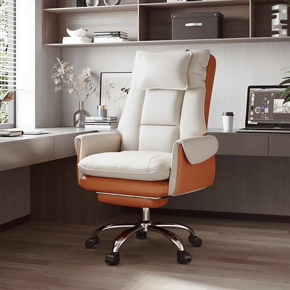 Retractable Chair Computer Office Chair with Retractable Footrest, Heavy-Duty Ergonomic Chair ...