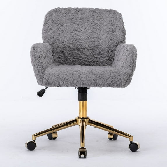 Office Chairs A&A Furniture Office Chair,Artificial rabbit hair Home Office Chair with Golden Metal Base,Adjustable Desk Chair Swivel Office Chair,Vanity Chair(Gray),Mesh Office Chairs
