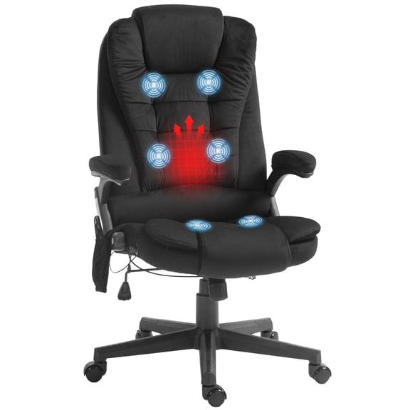 Office Chairs HOMCOM 6 Point Vibrating Massage Office Chair with Heat, Velvet High Back Executive Office Chair with Reclining Backrest, Padded Armrests and Remote, Black,Mesh Office Chairs