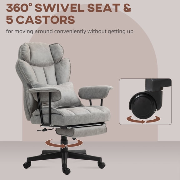 Office Chairs HOMCOM Executive Office Chair, 400LBS Big and Tall Office Chair with Foot Rest, Microfiber Computer Desk Chair with Lumbar Support, Reclining Function and Wide Seat, Gray,Mesh Office Ch