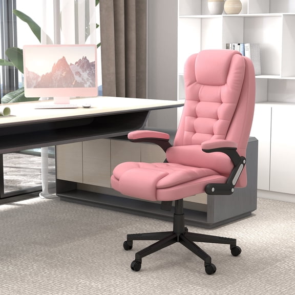 Office Chairs HOMCOM High Back Vibration Massage Office Chair with 6 Vibration Points, Heated Reclining PU Leather Computer Chair with Armrest and Remote, Pink,Mesh Office Chairs