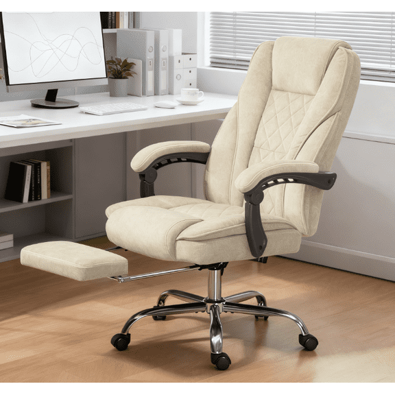 Office Chairs Heated Reclining Massage Office Chair with Adjustable Height and Footrest,Beige,Mesh Office Chairs