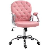Office Chairs PU Leather Home Office Chair, Button Tufted Desk Chair with Padded Armrests, Adjustable Height and Swivel Wheels, Pink,Ergonomic Office Chairs