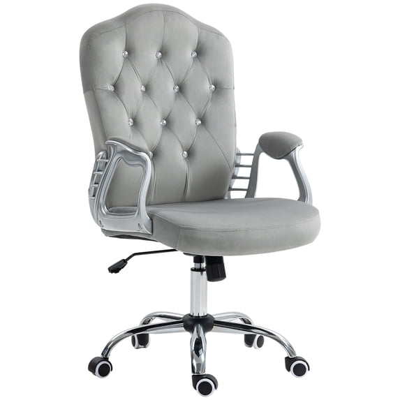 Office Chairs Vinsetto Home Office Chair, Velvet Computer Chair, Button Tufted Desk Chair with Swivel Wheels, Adjustable Height, and Tilt Function, Light Gray,Mesh Office Chairs
